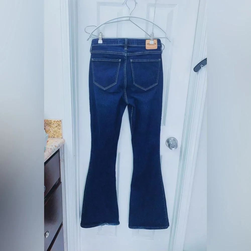 Hollister Curvy High-Rise Vintage Flare Jeans 7L W28 L34 Soft Stretch Denim Blue